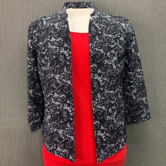 Elementz Womens Black & White Floral Open Front Jacket - Size L - Picture 1 of 8